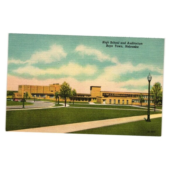 Vintage Postcard High School Auditorium Boys Town Nebraska Linen Finish 1940s - Picture 1 of 2